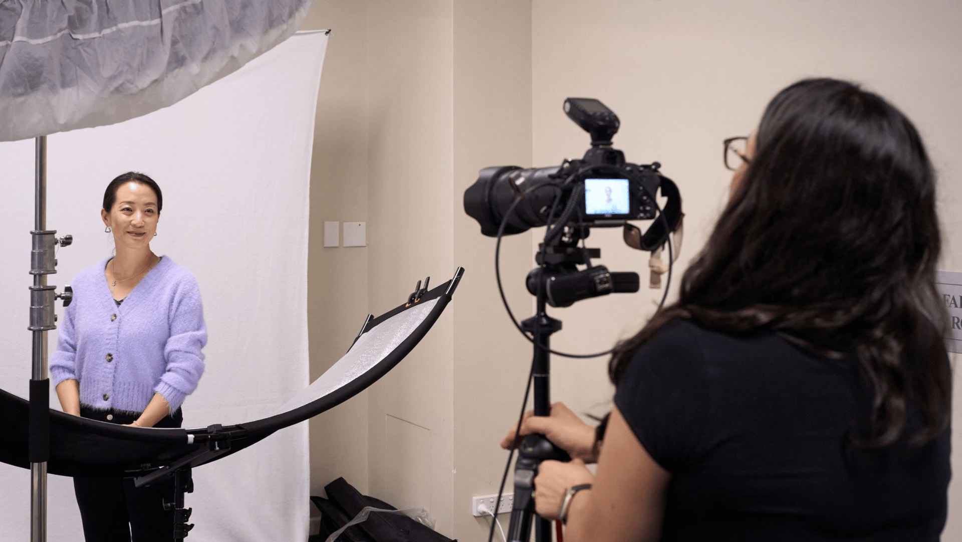 Behind the scenes of a Sydney Photographer  taking a headshot in studio setup